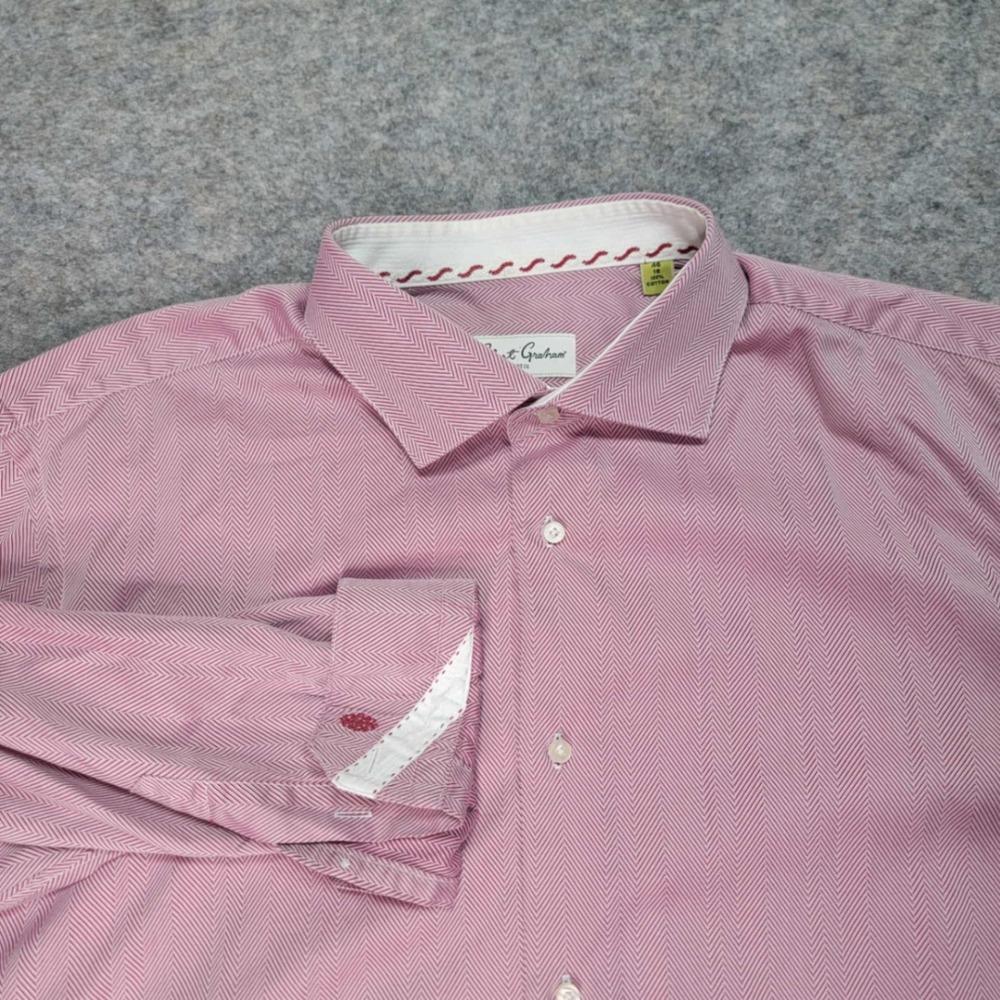 Robert Graham Men's 46 Long Sleeve Button‎ Down Herringbone Shirt Cotton